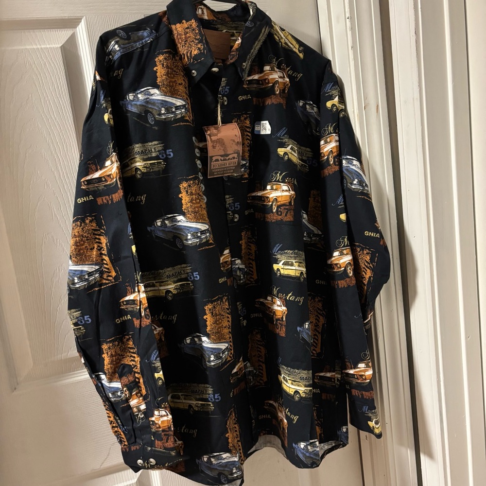 Buckhorn River Casual Ford Automobile Theme Button Down Long Sleeve Shirt Large